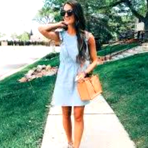 Madewell Bellflower Ruffle Pale Blue Chambray Dress Buttons in the Back … - Picture 3 of 10